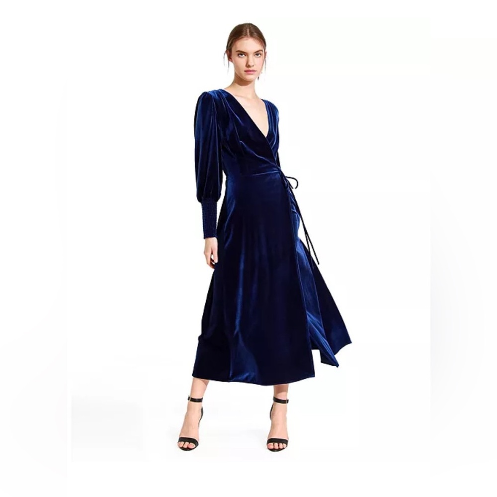 Belle & Bloom Current Mood Velvet Wrap Dress - Royal Blue
